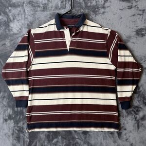 Todays Man Polo Rugby Long Sleeve Mens Size X-Large Striped Multi Color